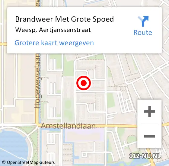 Locatie op kaart van de 112 melding: Brandweer Met Grote Spoed Naar Weesp, Aertjanssenstraat op 19 juli 2023 22:55