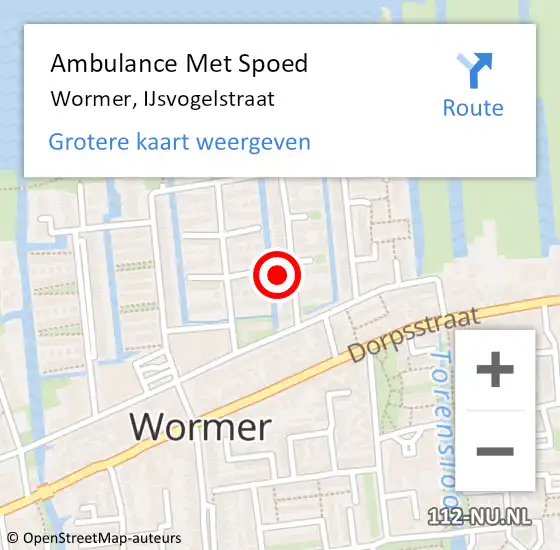 Locatie op kaart van de 112 melding: Ambulance Met Spoed Naar Wormer, IJsvogelstraat op 19 juli 2023 23:07