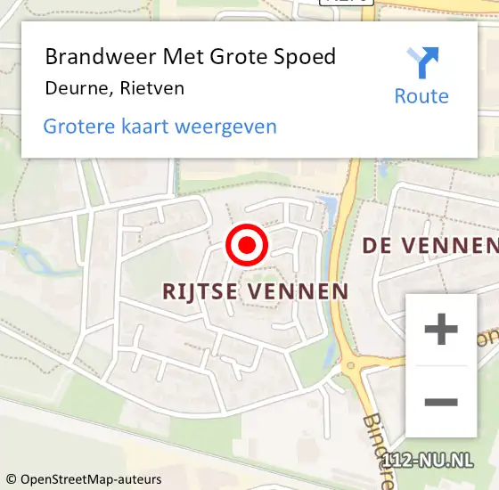 Locatie op kaart van de 112 melding: Brandweer Met Grote Spoed Naar Deurne, Rietven op 20 juli 2023 00:12