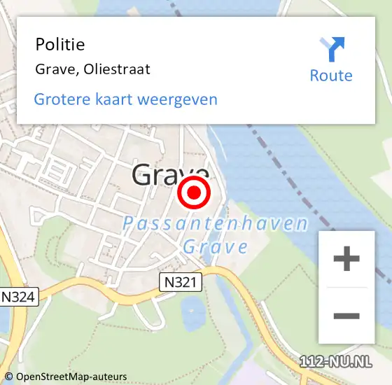 Locatie op kaart van de 112 melding: Politie Grave, Oliestraat op 20 juli 2023 00:47