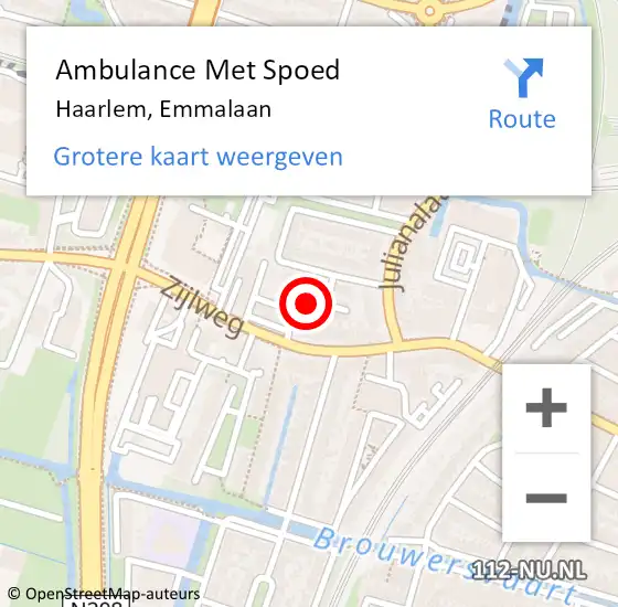 Locatie op kaart van de 112 melding: Ambulance Met Spoed Naar Haarlem, Emmalaan op 20 juli 2023 00:51