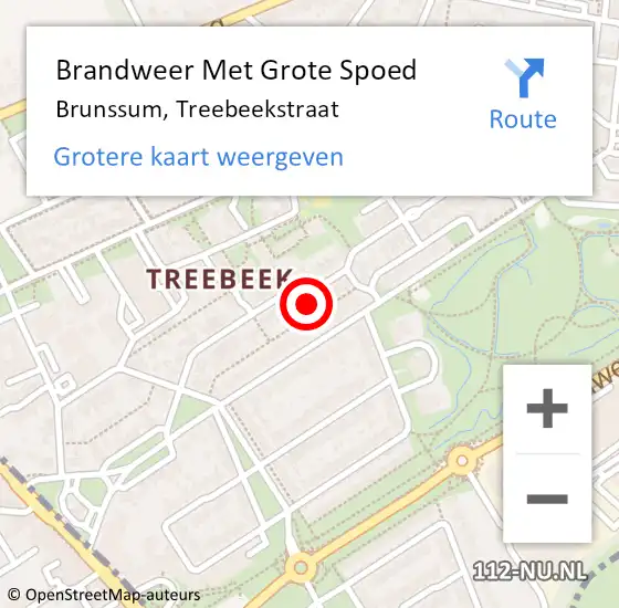 Locatie op kaart van de 112 melding: Brandweer Met Grote Spoed Naar Brunssum, Treebeekstraat op 20 juli 2023 01:46