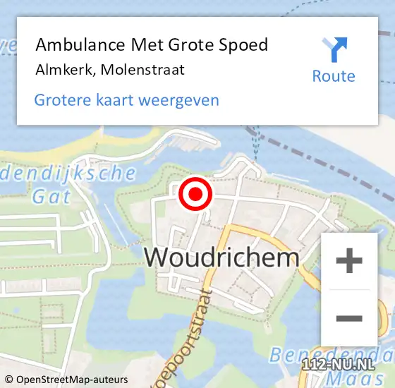 Locatie op kaart van de 112 melding: Ambulance Met Grote Spoed Naar Almkerk, Molenstraat op 20 juli 2023 02:04