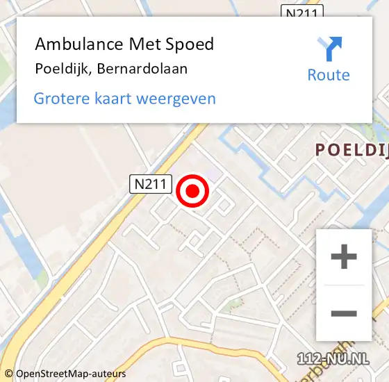 Locatie op kaart van de 112 melding: Ambulance Met Spoed Naar Poeldijk, Bernardolaan op 20 juli 2023 02:09