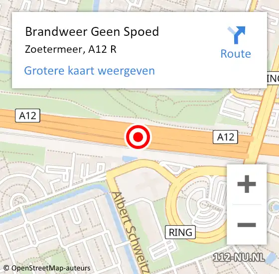 Locatie op kaart van de 112 melding: Brandweer Geen Spoed Naar Zoetermeer, A12 R hectometerpaal: 15,8 op 2 september 2014 10:21