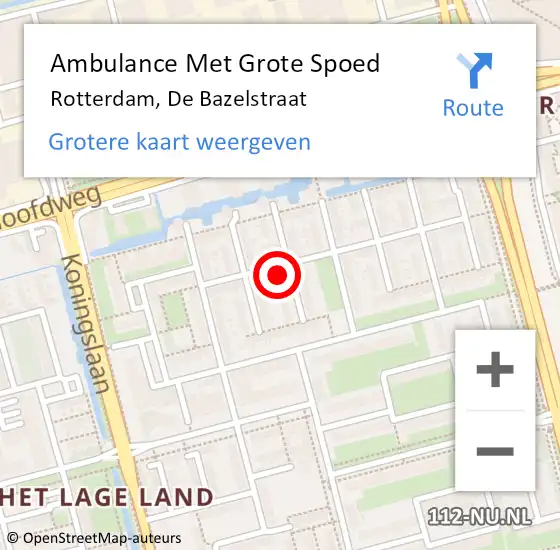 Locatie op kaart van de 112 melding: Ambulance Met Grote Spoed Naar Rotterdam, De Bazelstraat op 20 juli 2023 03:20