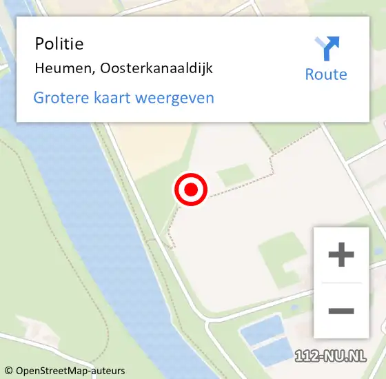 Locatie op kaart van de 112 melding: Politie Heumen, Oosterkanaaldijk op 20 juli 2023 04:13