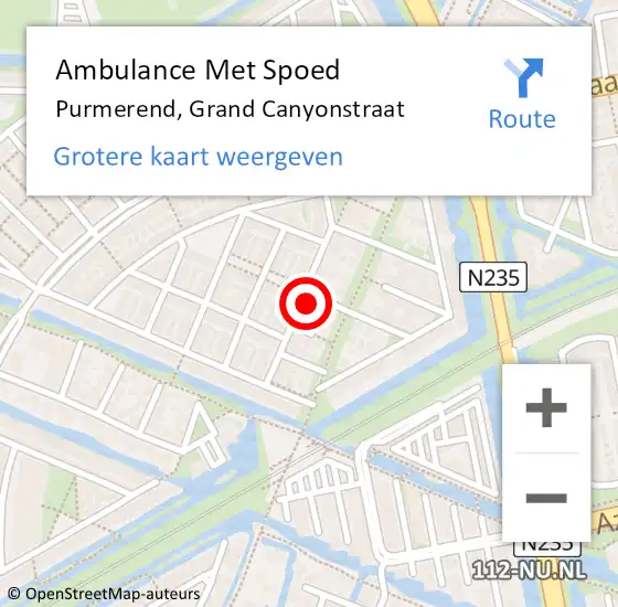 Locatie op kaart van de 112 melding: Ambulance Met Spoed Naar Purmerend, Grand Canyonstraat op 20 juli 2023 05:41