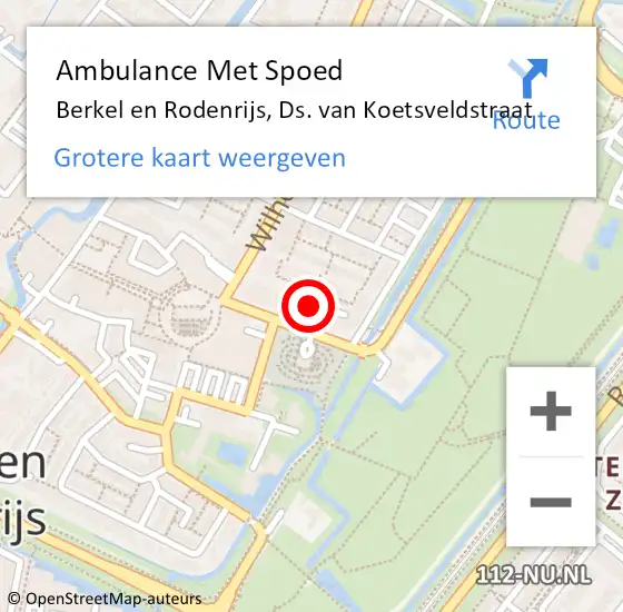 Locatie op kaart van de 112 melding: Ambulance Met Spoed Naar Berkel en Rodenrijs, Ds. van Koetsveldstraat op 20 juli 2023 06:21