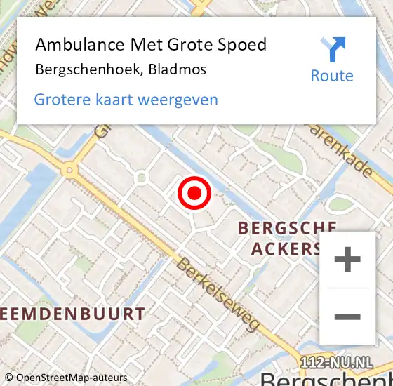 Locatie op kaart van de 112 melding: Ambulance Met Grote Spoed Naar Bergschenhoek, Bladmos op 20 juli 2023 07:17