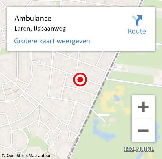 Locatie op kaart van de 112 melding: Ambulance Laren, IJsbaanweg op 2 september 2014 10:29