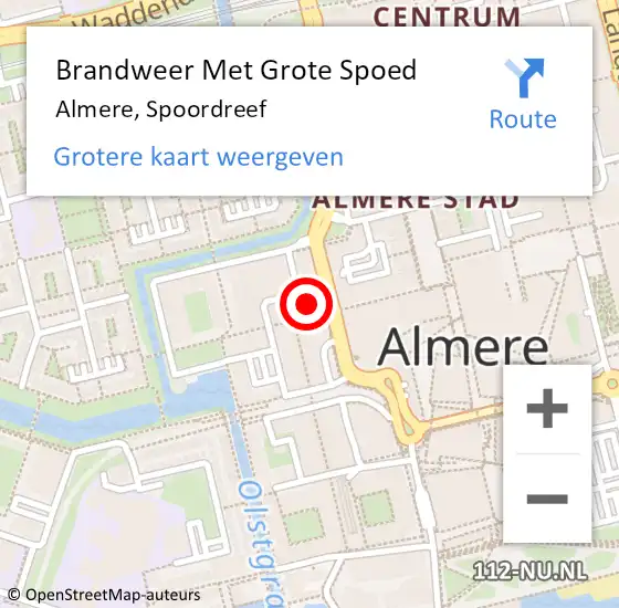 Locatie op kaart van de 112 melding: Brandweer Met Grote Spoed Naar Almere, Spoordreef op 20 juli 2023 07:53