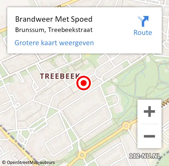 Locatie op kaart van de 112 melding: Brandweer Met Spoed Naar Brunssum, Treebeekstraat op 20 juli 2023 08:00