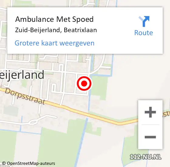 Locatie op kaart van de 112 melding: Ambulance Met Spoed Naar Zuid-Beijerland, Beatrixlaan op 20 juli 2023 08:33