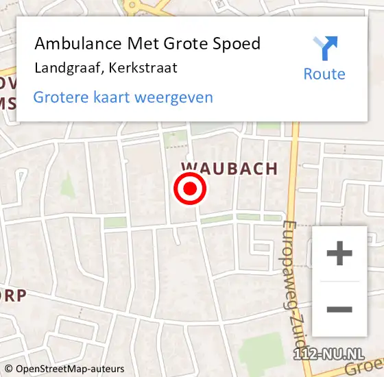 Locatie op kaart van de 112 melding: Ambulance Met Grote Spoed Naar Landgraaf, Kerkstraat op 2 september 2014 10:37