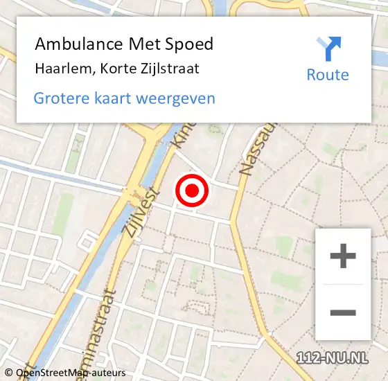 Locatie op kaart van de 112 melding: Ambulance Met Spoed Naar Haarlem, Korte Zijlstraat op 20 juli 2023 08:58