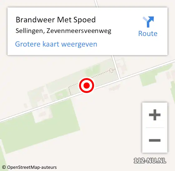 Locatie op kaart van de 112 melding: Brandweer Met Spoed Naar Sellingen, Zevenmeersveenweg op 20 juli 2023 09:00