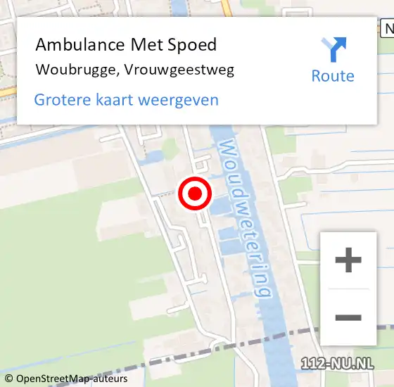 Locatie op kaart van de 112 melding: Ambulance Met Spoed Naar Woubrugge, Vrouwgeestweg op 20 juli 2023 09:08