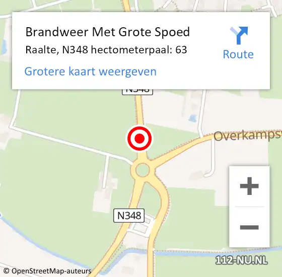 Locatie op kaart van de 112 melding: Brandweer Met Grote Spoed Naar Raalte, N348 hectometerpaal: 63 op 20 juli 2023 09:15