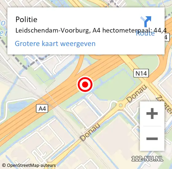 Locatie op kaart van de 112 melding: Politie Leidschendam-Voorburg, A4 hectometerpaal: 44,4 op 20 juli 2023 09:28