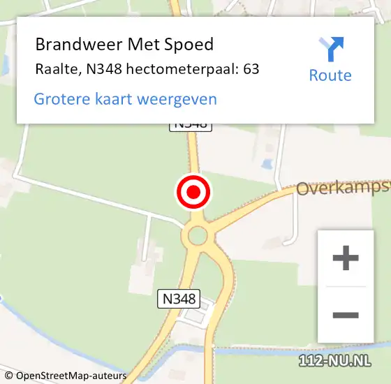 Locatie op kaart van de 112 melding: Brandweer Met Spoed Naar Raalte, N348 hectometerpaal: 63 op 20 juli 2023 09:28