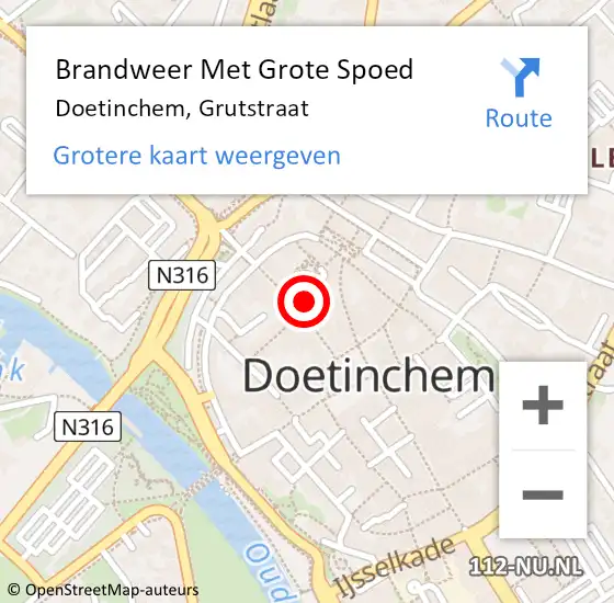 Locatie op kaart van de 112 melding: Brandweer Met Grote Spoed Naar Doetinchem, Grutstraat op 20 juli 2023 09:32