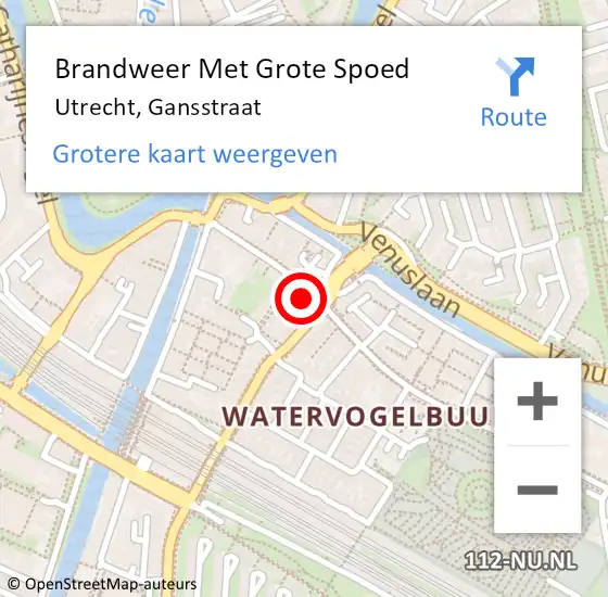 Locatie op kaart van de 112 melding: Brandweer Met Grote Spoed Naar Utrecht, Gansstraat op 20 juli 2023 09:37