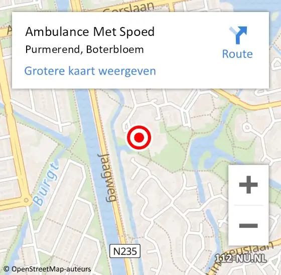 Locatie op kaart van de 112 melding: Ambulance Met Spoed Naar Purmerend, Boterbloem op 20 juli 2023 09:39