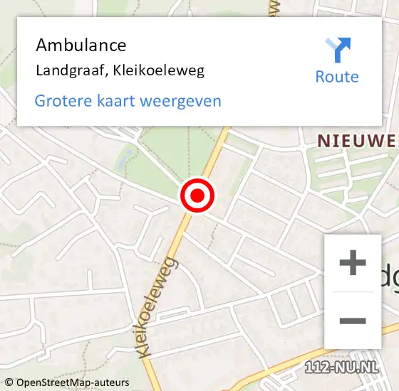 Locatie op kaart van de 112 melding: Ambulance Landgraaf, Kleikoeleweg op 2 september 2014 10:47