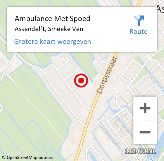 Locatie op kaart van de 112 melding: Ambulance Met Spoed Naar Assendelft, Smeeke Ven op 20 juli 2023 10:22