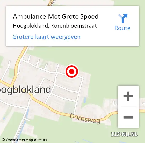 Locatie op kaart van de 112 melding: Ambulance Met Grote Spoed Naar Hoogblokland, Korenbloemstraat op 20 juli 2023 10:23