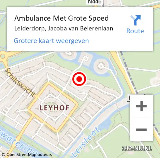 Locatie op kaart van de 112 melding: Ambulance Met Grote Spoed Naar Leiderdorp, Jacoba van Beierenlaan op 20 juli 2023 10:54