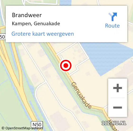 Locatie op kaart van de 112 melding: Brandweer Kampen, Genuakade op 20 juli 2023 11:02