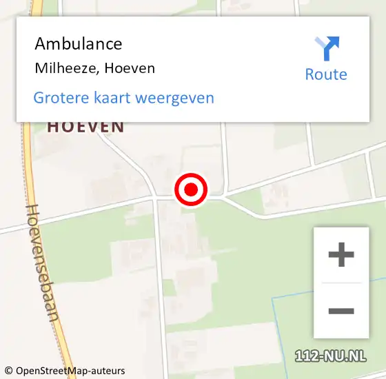 Locatie op kaart van de 112 melding: Ambulance Milheeze, Hoeven op 20 juli 2023 11:06