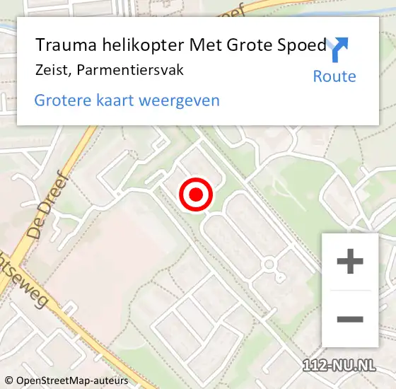 Locatie op kaart van de 112 melding: Trauma helikopter Met Grote Spoed Naar Zeist, Parmentiersvak op 20 juli 2023 11:38