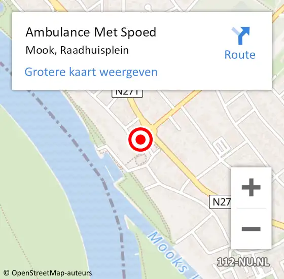 Locatie op kaart van de 112 melding: Ambulance Met Spoed Naar Mook, Raadhuisplein op 20 juli 2023 11:40