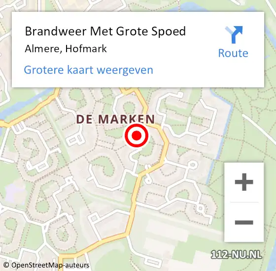 Locatie op kaart van de 112 melding: Brandweer Met Grote Spoed Naar Almere, Hofmark op 20 juli 2023 11:53