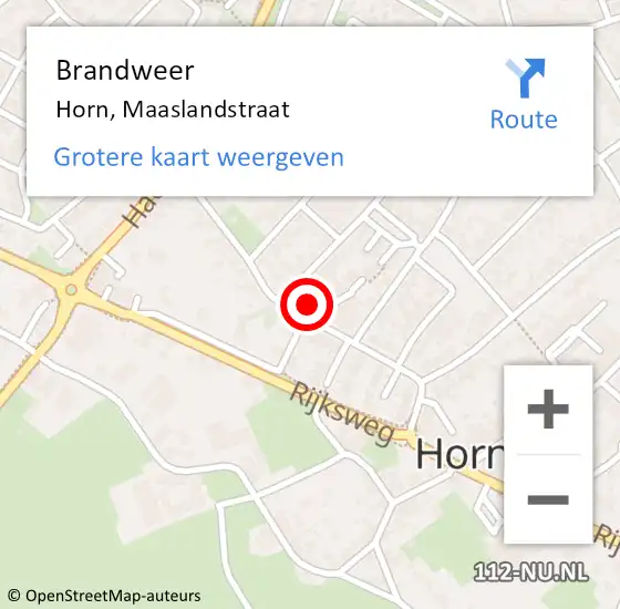 Locatie op kaart van de 112 melding: Brandweer Horn, Maaslandstraat op 2 september 2014 11:00