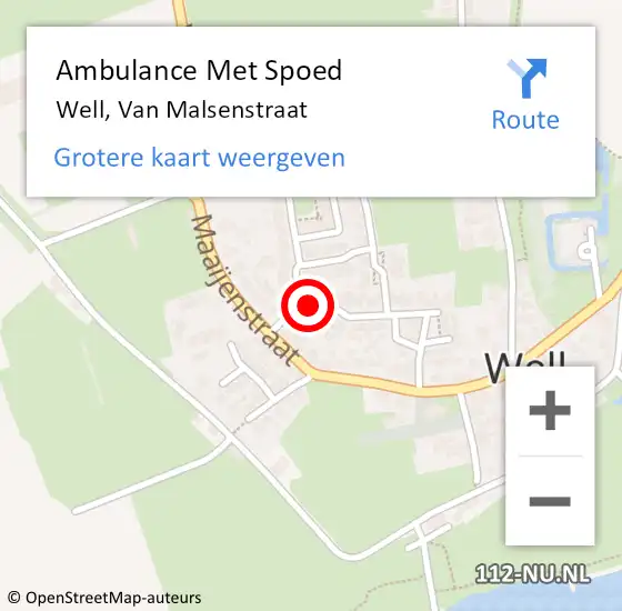 Locatie op kaart van de 112 melding: Ambulance Met Spoed Naar Well, Van Malsenstraat op 2 september 2014 11:01