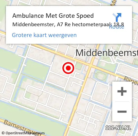 Locatie op kaart van de 112 melding: Ambulance Met Grote Spoed Naar Middenbeemster, A7 Re hectometerpaal: 14,6 op 2 september 2014 11:01