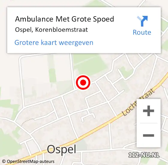 Locatie op kaart van de 112 melding: Ambulance Met Grote Spoed Naar Ospel, Korenbloemstraat op 20 juli 2023 12:47
