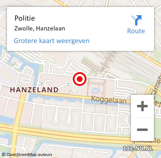 Locatie op kaart van de 112 melding: Politie Zwolle, Hanzelaan op 20 juli 2023 13:02