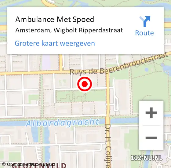 Locatie op kaart van de 112 melding: Ambulance Met Spoed Naar Amsterdam, Wigbolt Ripperdastraat op 20 juli 2023 13:07