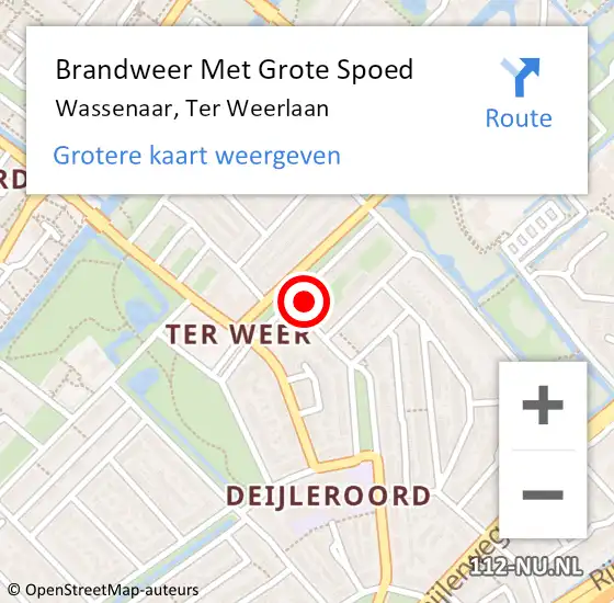 Locatie op kaart van de 112 melding: Brandweer Met Grote Spoed Naar Wassenaar, Ter Weerlaan op 20 juli 2023 13:14