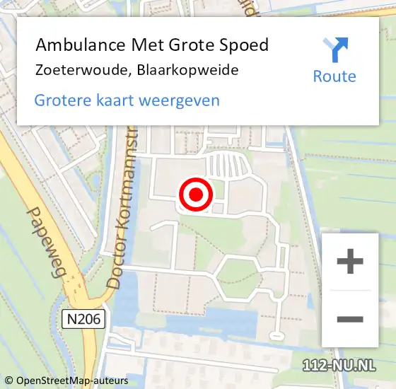 Locatie op kaart van de 112 melding: Ambulance Met Grote Spoed Naar Zoeterwoude, Blaarkopweide op 20 juli 2023 13:31