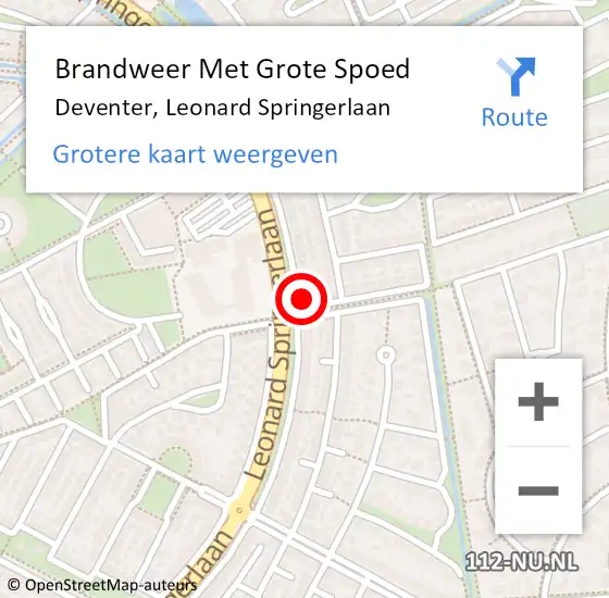Locatie op kaart van de 112 melding: Brandweer Met Grote Spoed Naar Deventer, Leonard Springerlaan op 20 juli 2023 14:42