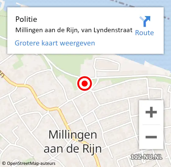Locatie op kaart van de 112 melding: Politie Millingen aan de Rijn, van Lyndenstraat op 20 juli 2023 14:46