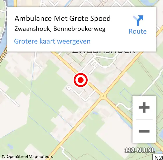 Locatie op kaart van de 112 melding: Ambulance Met Grote Spoed Naar Zwaanshoek, Bennebroekerweg op 20 juli 2023 14:49