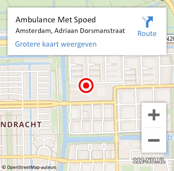 Locatie op kaart van de 112 melding: Ambulance Met Spoed Naar Amsterdam, Adriaan Dorsmanstraat op 20 juli 2023 15:06