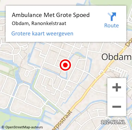 Locatie op kaart van de 112 melding: Ambulance Met Grote Spoed Naar Obdam, Ranonkelstraat op 20 juli 2023 15:10